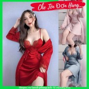 Váy Đầm Ngủ lụa sexy cao cấp 2 dây Satin dáng dài có mút ngực kèm áo choàng